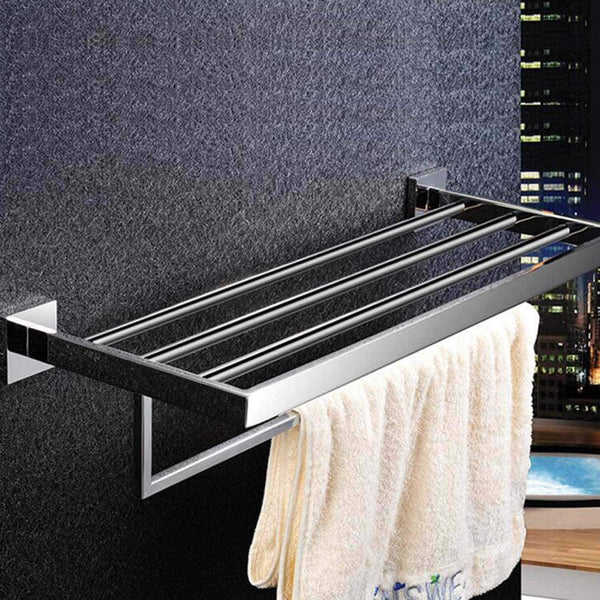Online shopping deluxe 24 inch 304 stainless steel bathroom dual layers towel bar shelves holder chrome polishing mirror polished wall mounted