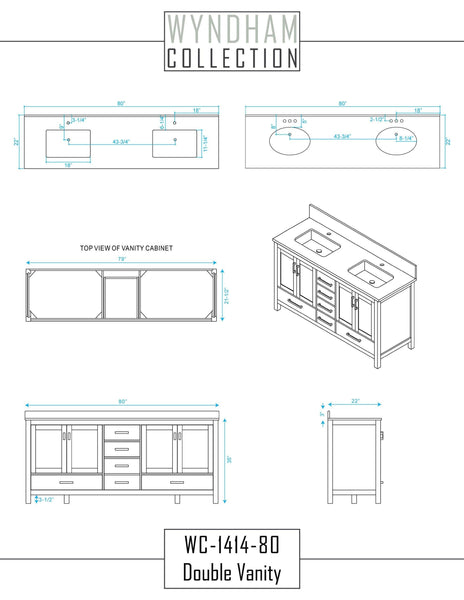 Kitchen wyndham collection sheffield 80 inch double bathroom vanity in espresso white carrera marble countertop undermount square sinks and no mirror