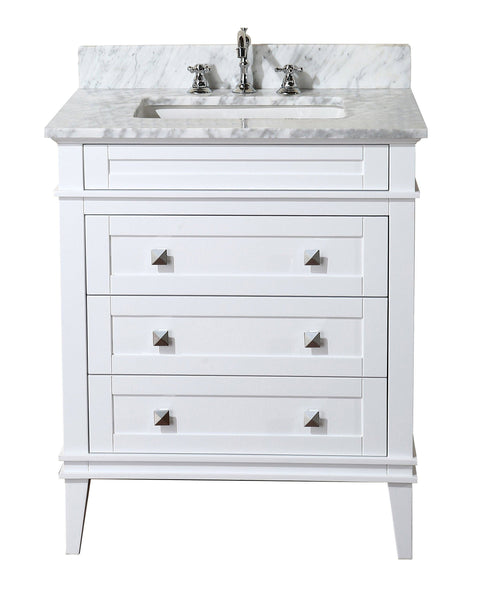Products kitchen bath collection kbc l30wtcarr eleanor bathroom vanity with marble countertop cabinet with soft close function undermount ceramic sink 30 carrara white