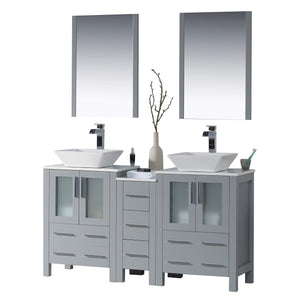 Top blossom sydney 60 inches double vessel sink bathroom vanity side cabinet vessel ceramic sink with mirror solid wood metal grey 001 60 15d 1616v