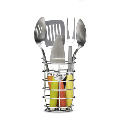 Fiesta 5Piece Stainless Steel Utensil Set with Crock, Multi