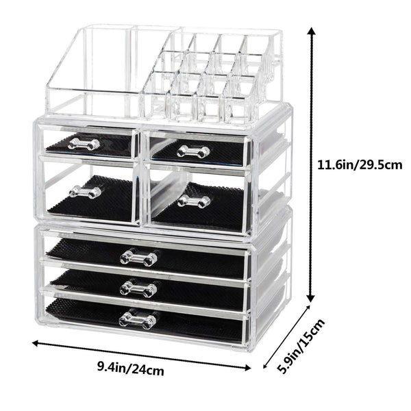 Discover the offeir us stock clear acrylic stackable cosmetic makeup storage cube organizer jewelry storage drawers case great for bathroom dresser vanity and countertop 3 pieces set 4 small 3 large drawers