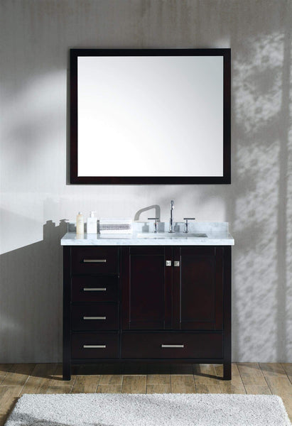 Buy now ariel cambridge a043s r cwr esp 43 inch right offset single sink bathroom vanity set in espresso with carrara marble countertop rectangular sink
