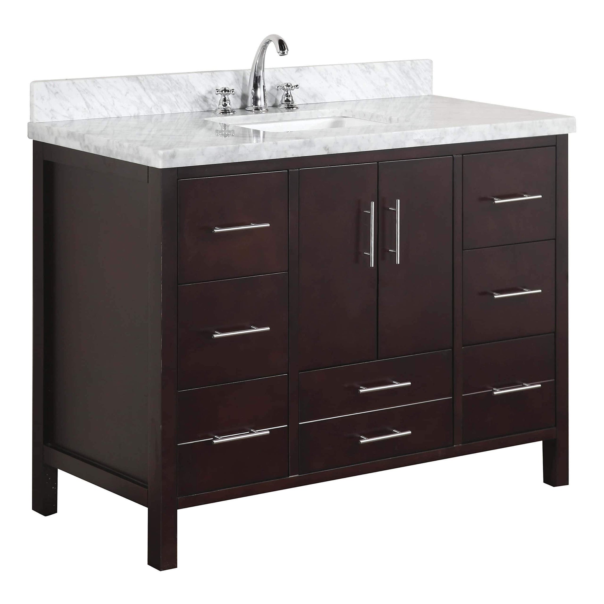 Order now kitchen bath collection kbc039brcarr california bathroom vanity with marble countertop cabinet with soft close function and undermount ceramic sink carrara chocolate 48