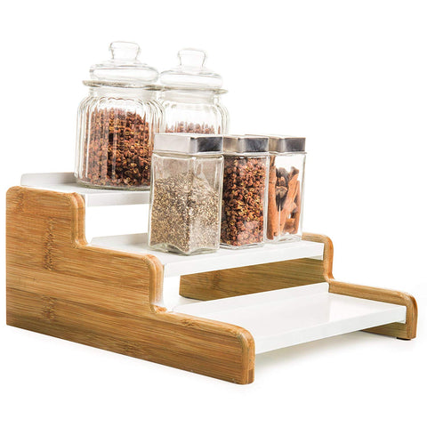 MyGift 3-Tier Wood & Metal Spice Rack Organizer, Kitchen Counter Storage Shelf