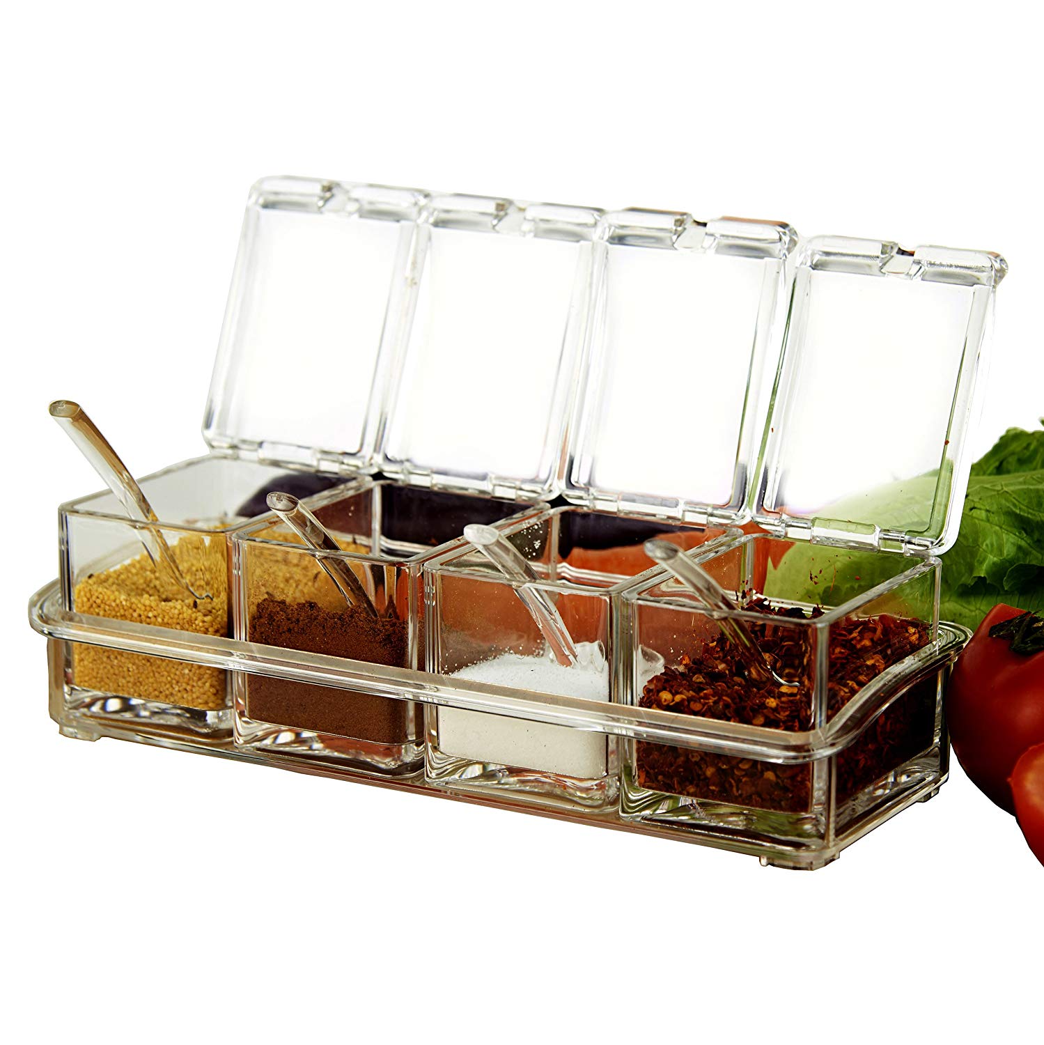 SHSYCER Acrylic Seasoning Box Seasoning Storage Clear Spice Rack Organizer Condiment Holder Container Spices,with Plastic Spoons Set of 4