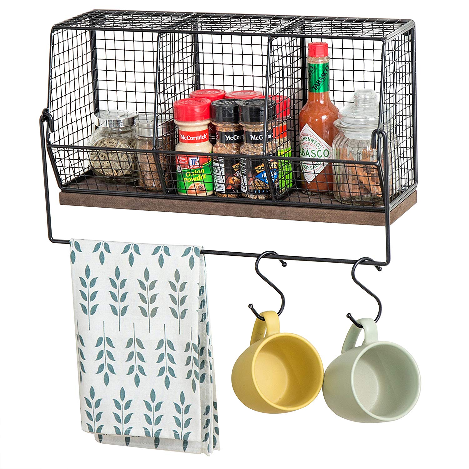 MyGift Chicken Wire Wall-Mounted Spice Rack with Towel Bar & 4 S-Hooks