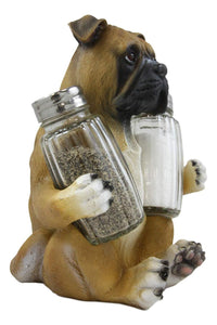 Ebros Gift Realistic Fawn Boxer Puppy Dog Hugging Glass Salt Pepper Shakers Holder Decorative Statue 6.25"High Resin Dogs Boxers Memorial Pets Pet Pal Animal Home Kitchen Spice Organizer Figurine